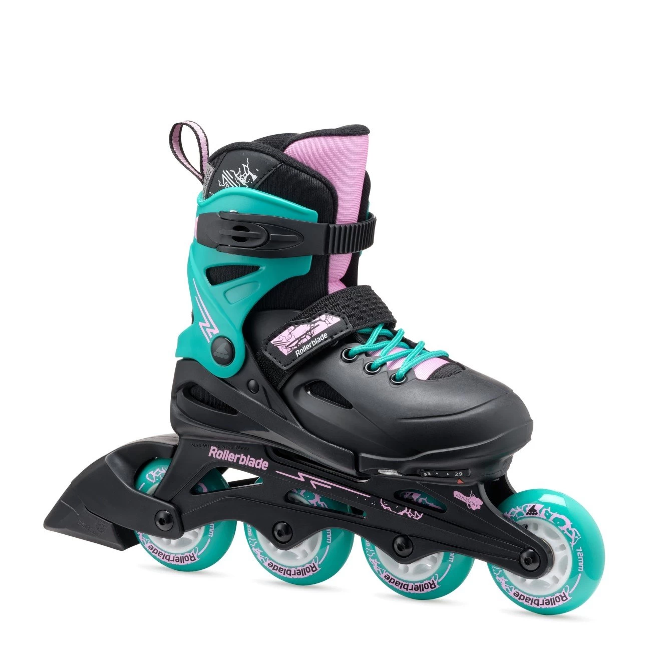 Rollerblade Fury Adjustable Kids Skates - Black/Sea Green 1 Rollerblade Fury Adjustable Kids Skates - Black/Sea Green