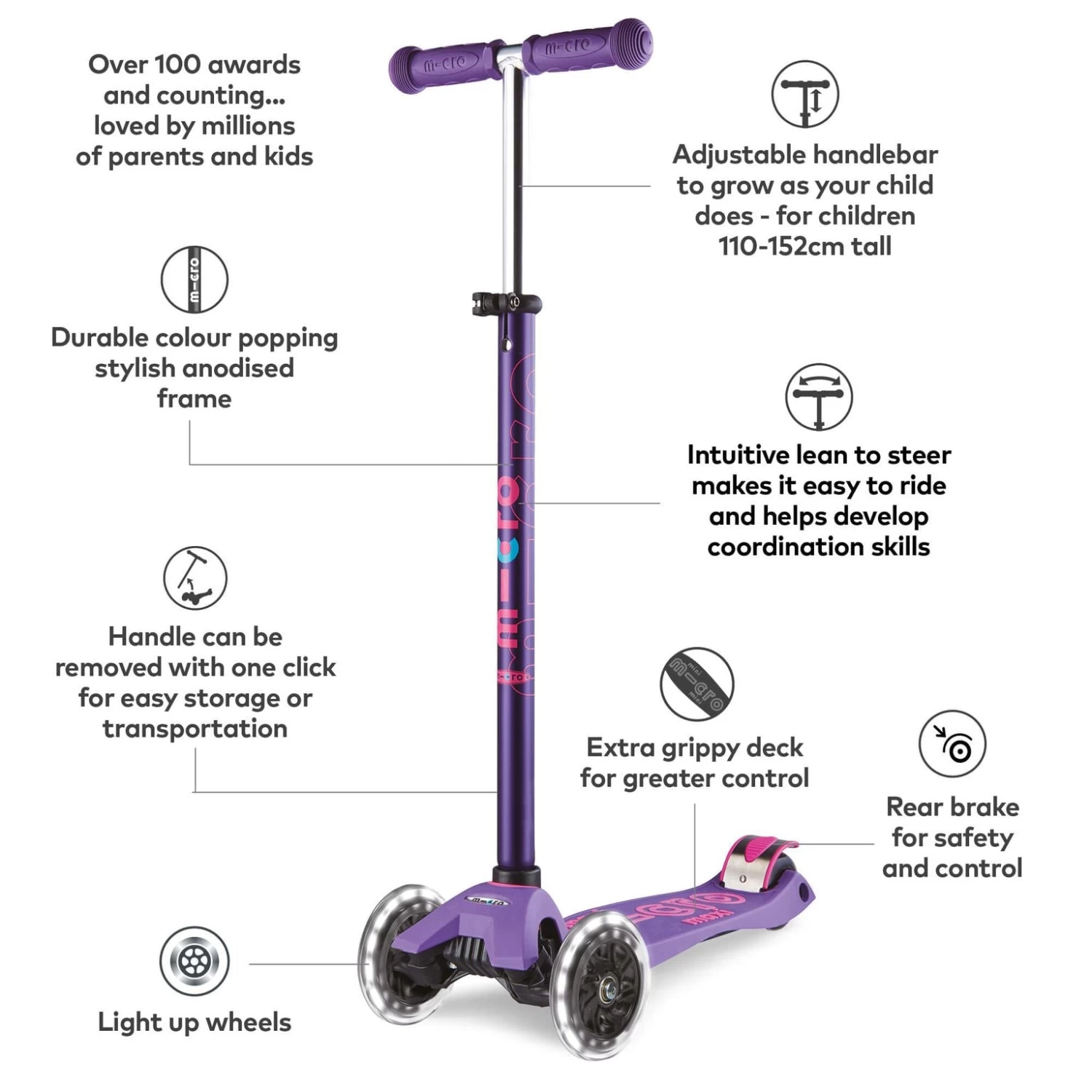 Maxi Micro Deluxe LED Scooter - Purple 3 Maxi Micro Deluxe LED Scooter - Purple - Image 3