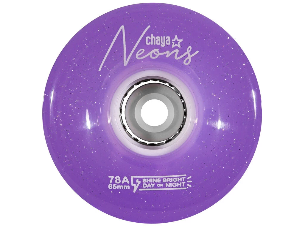 Chaya Neons LED Light Up Roller Skate Wheels Purple 65mm 78a - 4 Pack 1 Chaya Neons LED Light Up Roller Skate Wheels Purple 65mm 78a - 4 Pack