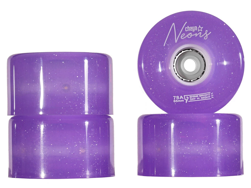 Chaya Neons LED Light Up Roller Skate Wheels Purple 65mm 78a - 4 Pack 2 Chaya Neons LED Light Up Roller Skate Wheels Purple 65mm 78a - 4 Pack - Image 2